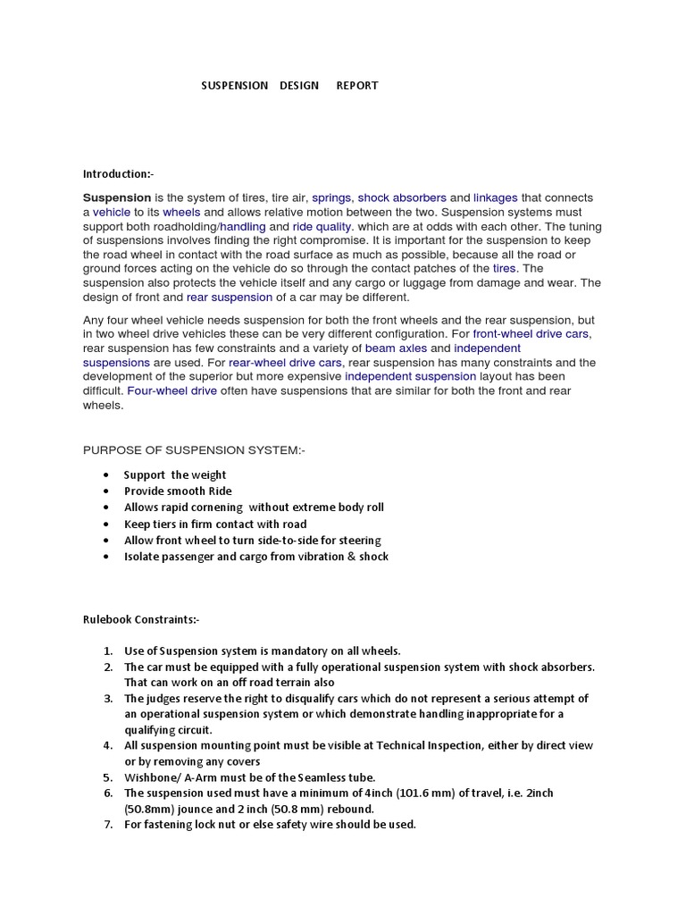 Suspension Design Report PDF Suspension (Vehicle) Automotive Technologies