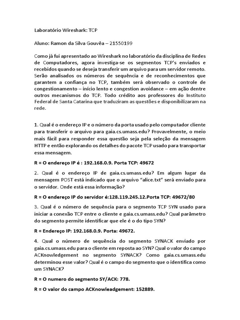 Análise de TCP no Wireshark | PDF | Protocolo de controle de ...