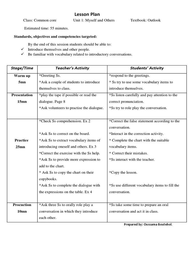 Common Core Lesson Plan: Introductions | PDF | Career & Growth ...
