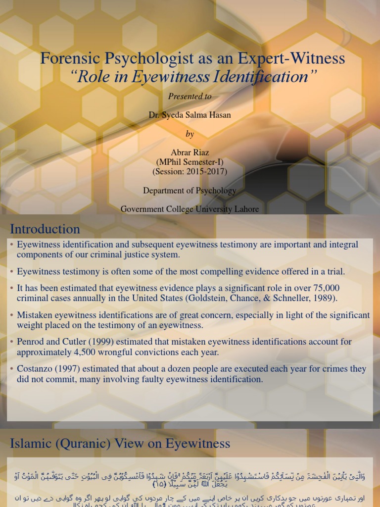 Forensic psychologist as an expert witness role in eyewitness