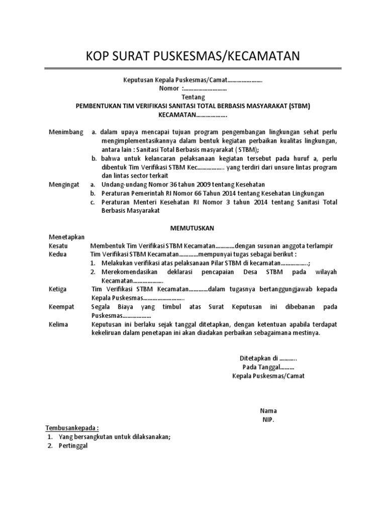 Sk Tim Verifikasi Stbm Puskesmas Dan Kec