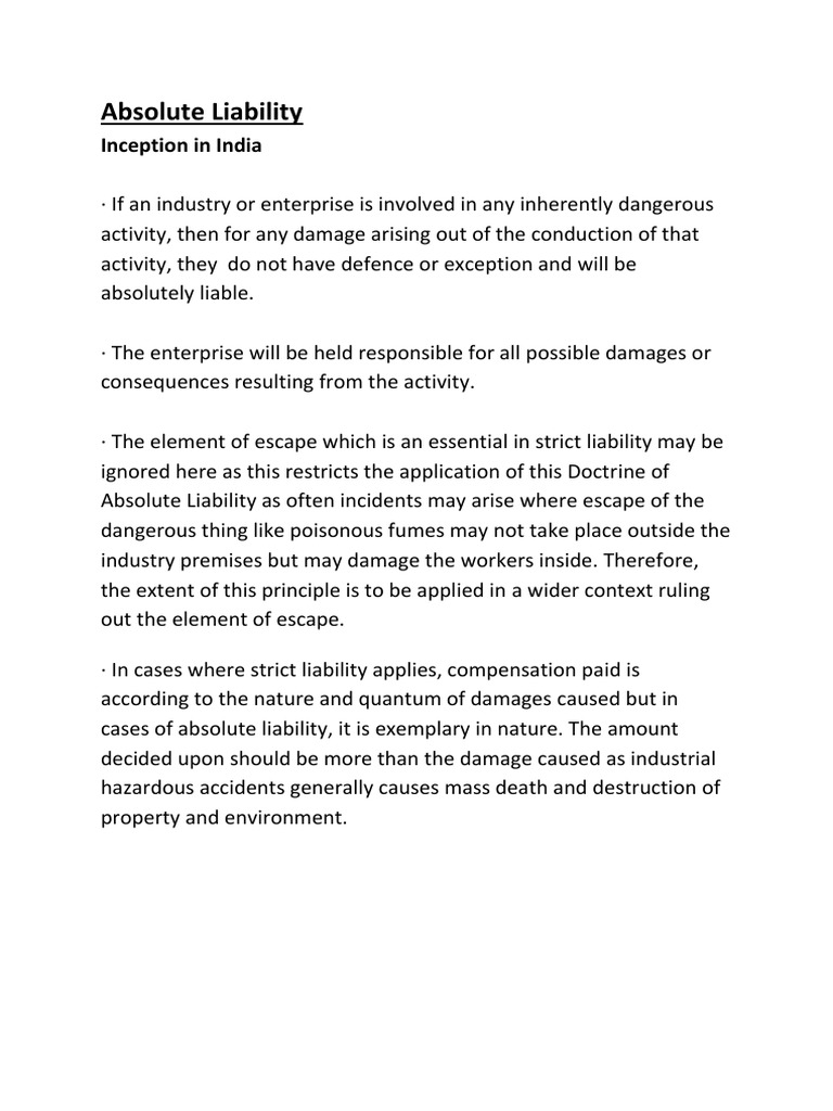 Absolute and Strict Liability in Ipc | PDF | Damages | Private Law