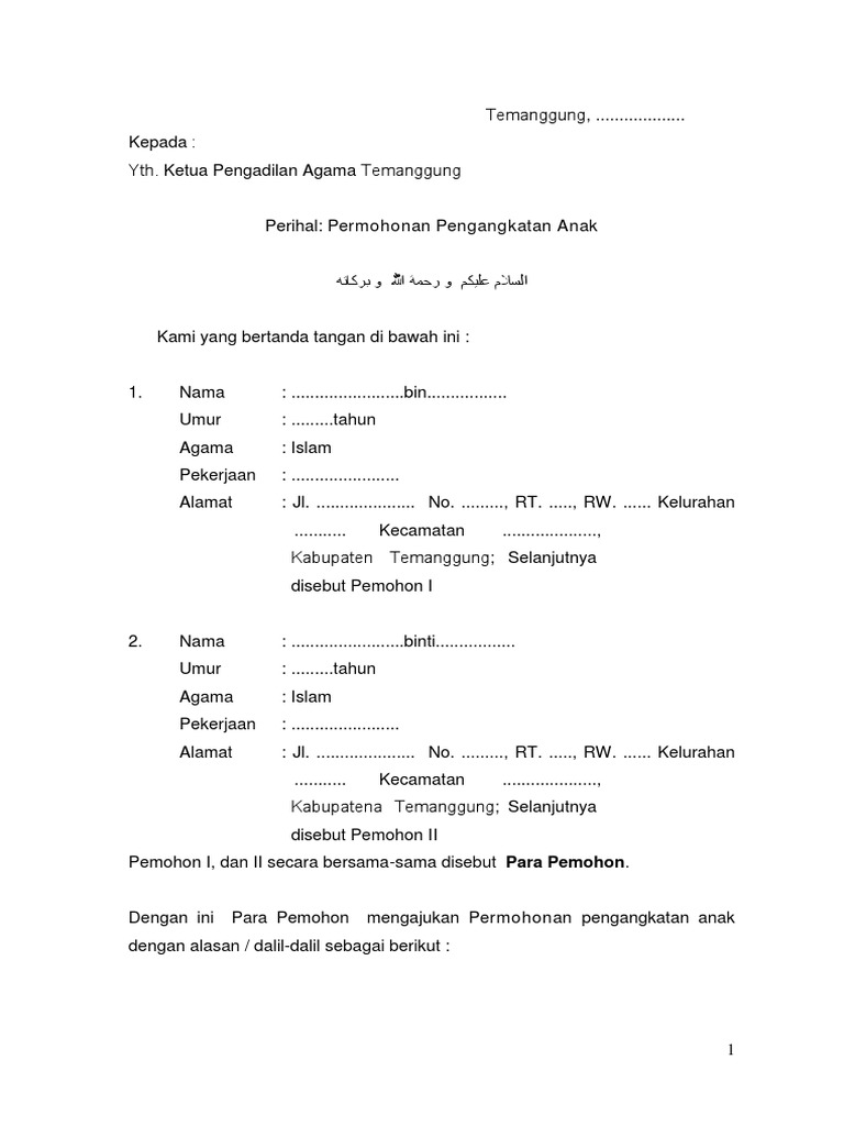 Contoh Permohonan Pengangkatan Anak Pdf