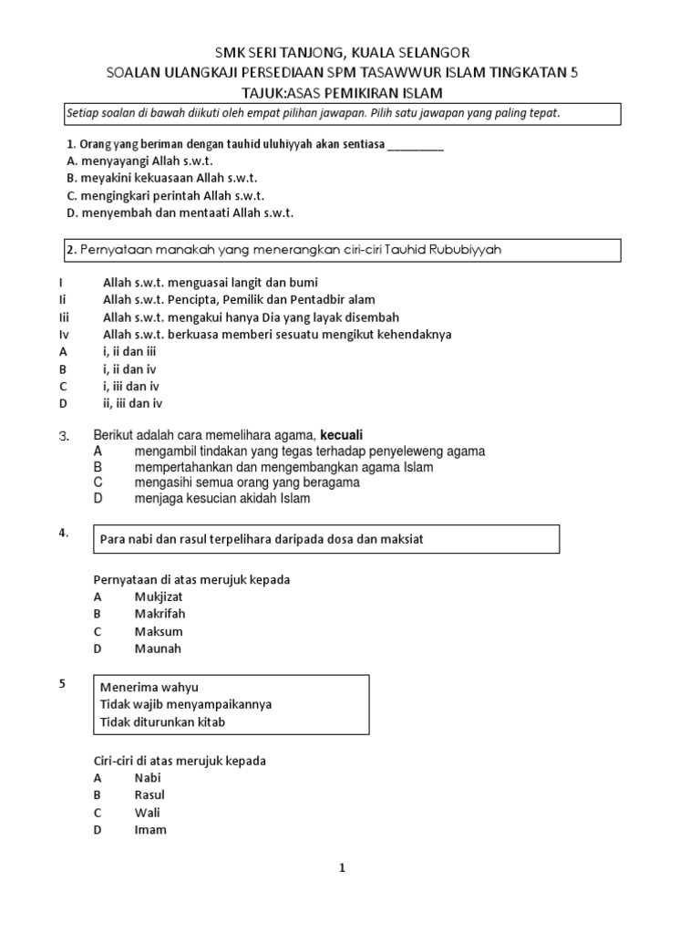 Soalan Ulangkaji Tasawur Islam  PDF