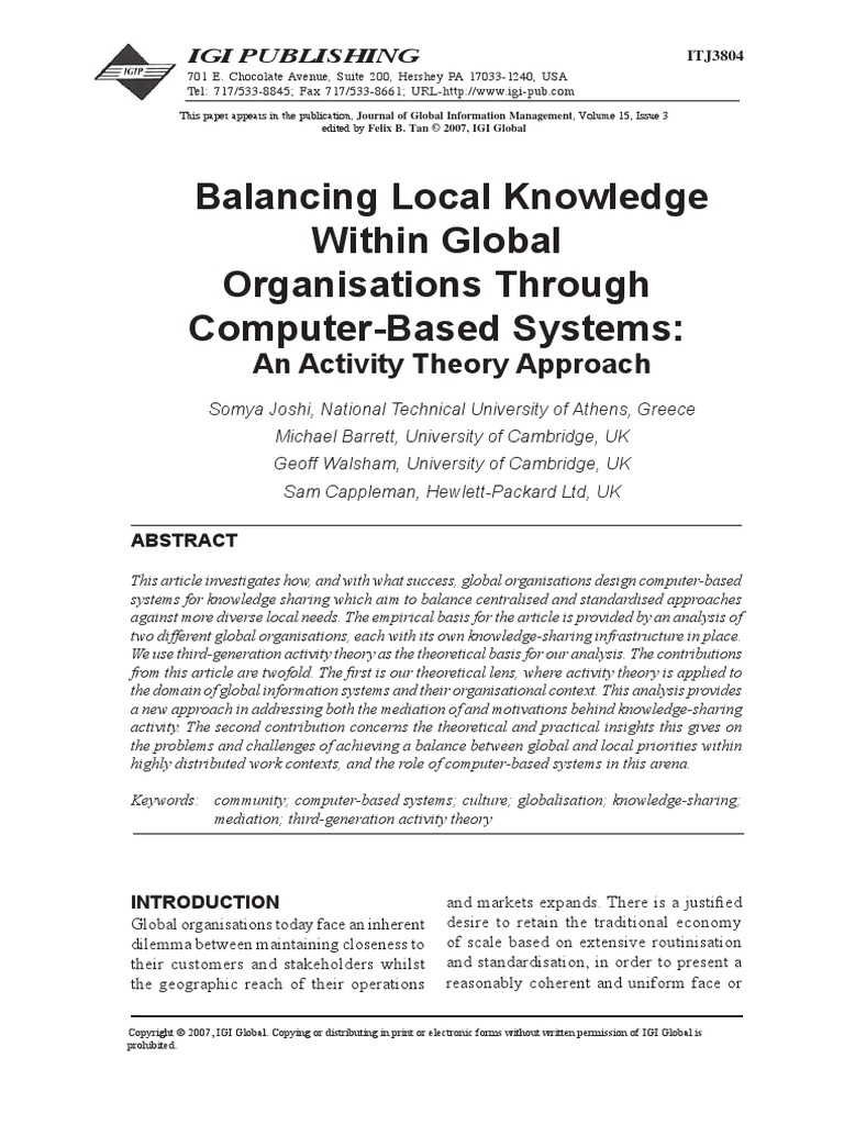 Local Knowledge Within Global Organisations Through Computer Systems ...