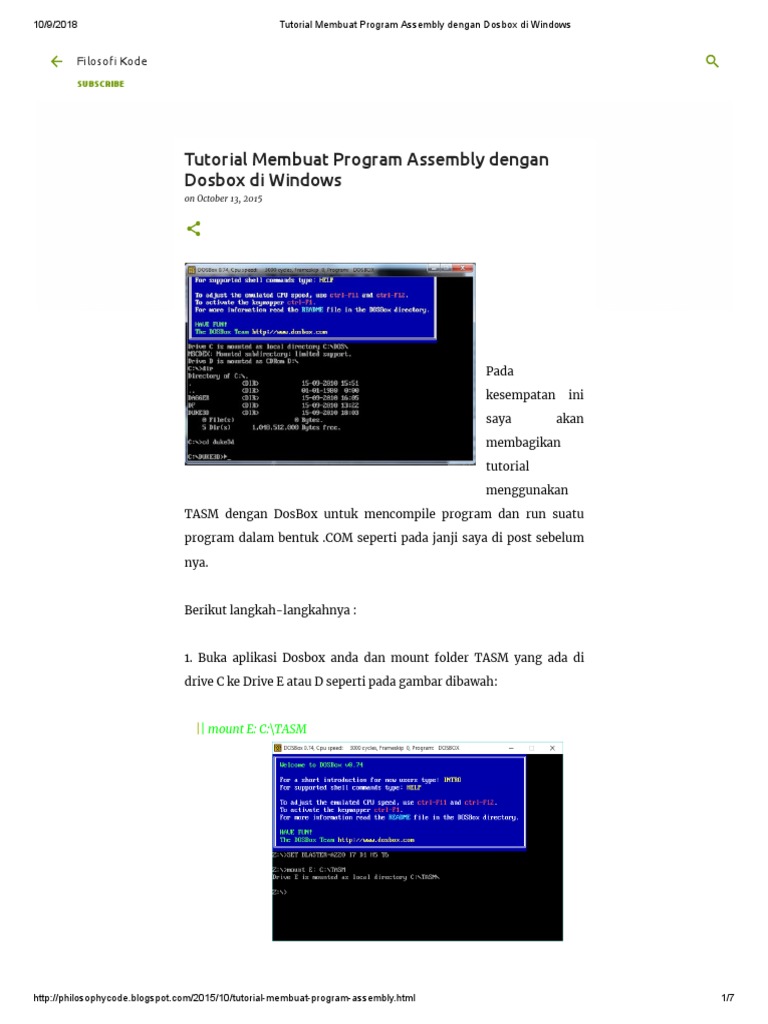 Tutorial Membuat Program Assembly Dengan Dosbox Di Windows PDF | PDF