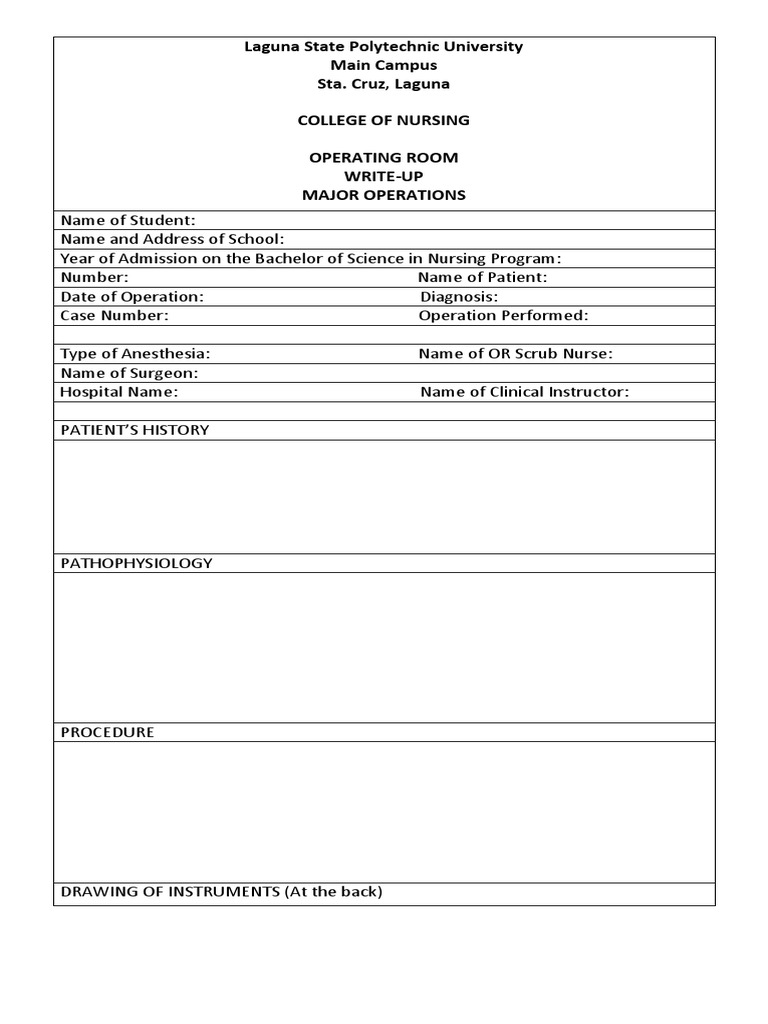 Operating Room Write-Up Template | PDF | Wellness | Science & Mathematics