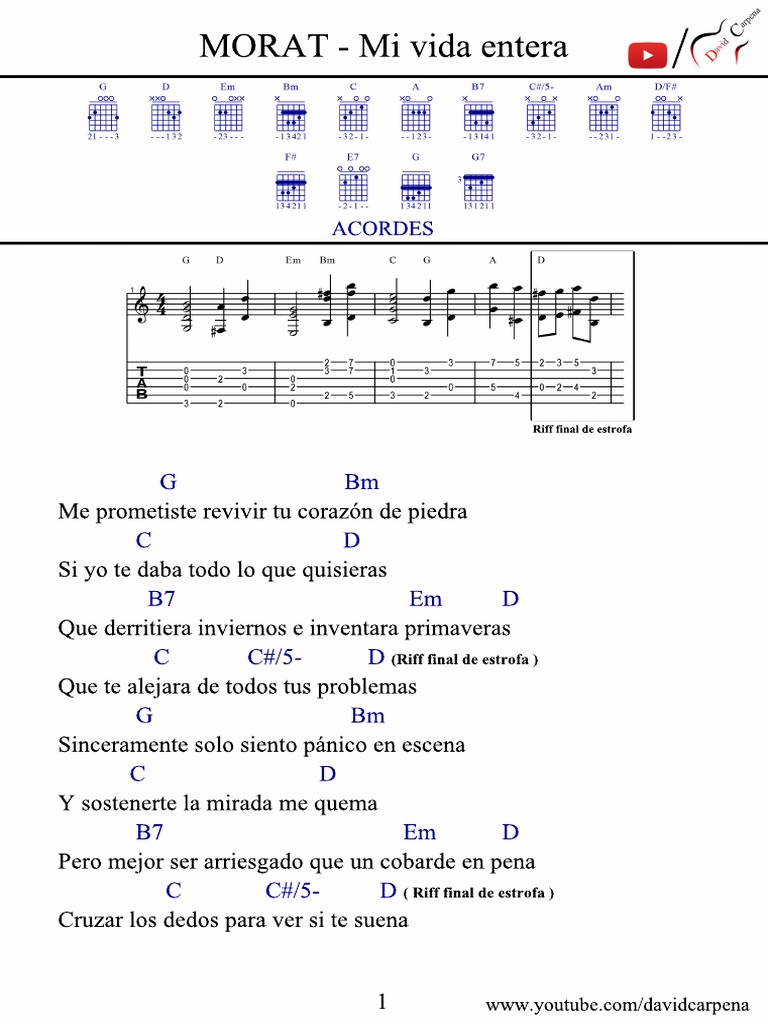 Morat Mi Vida Entera Guitar Tab PDF