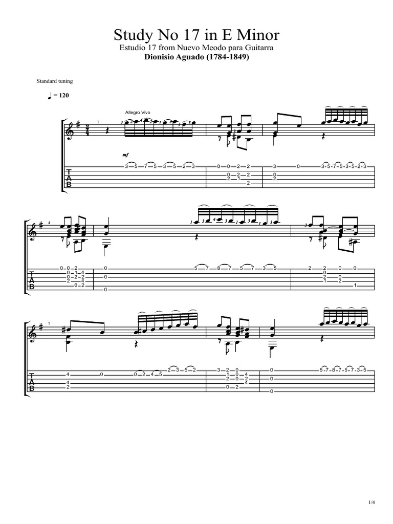 Study 17 in E Minor by Dionisio Aguado | PDF | Guitar Family ...
