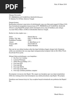 Lamaran Pekerjaan Pnm Pdf