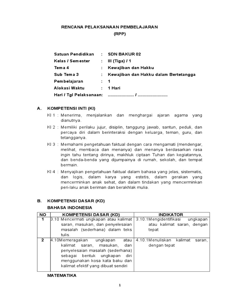 Rpp Kls 3 Tema 4 St 3 Rev 2018 Websiteedukasi Com