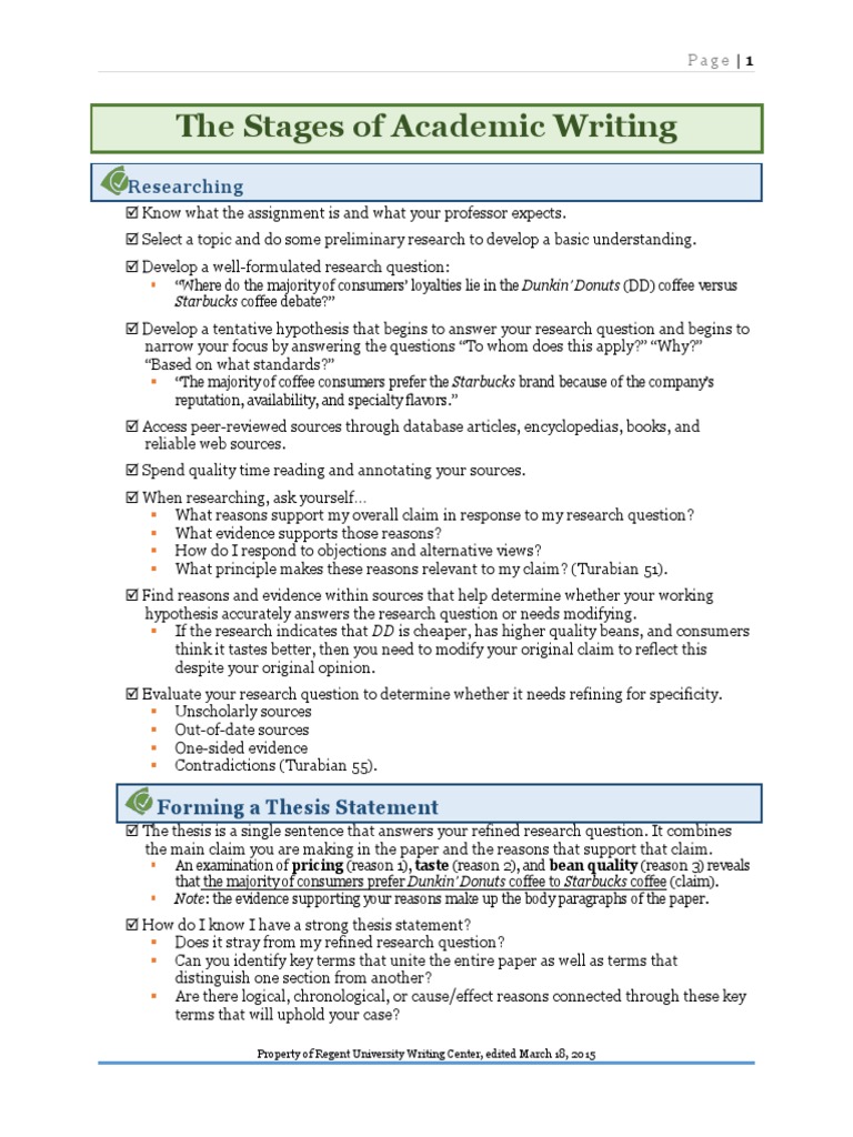 Stages of Academic Writing Guide | PDF | Question | Starbucks