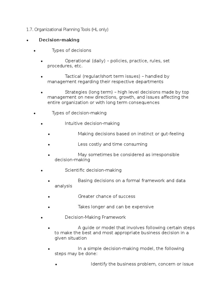 1.7 Organizational Planning Tools PDF Decision Making Risk