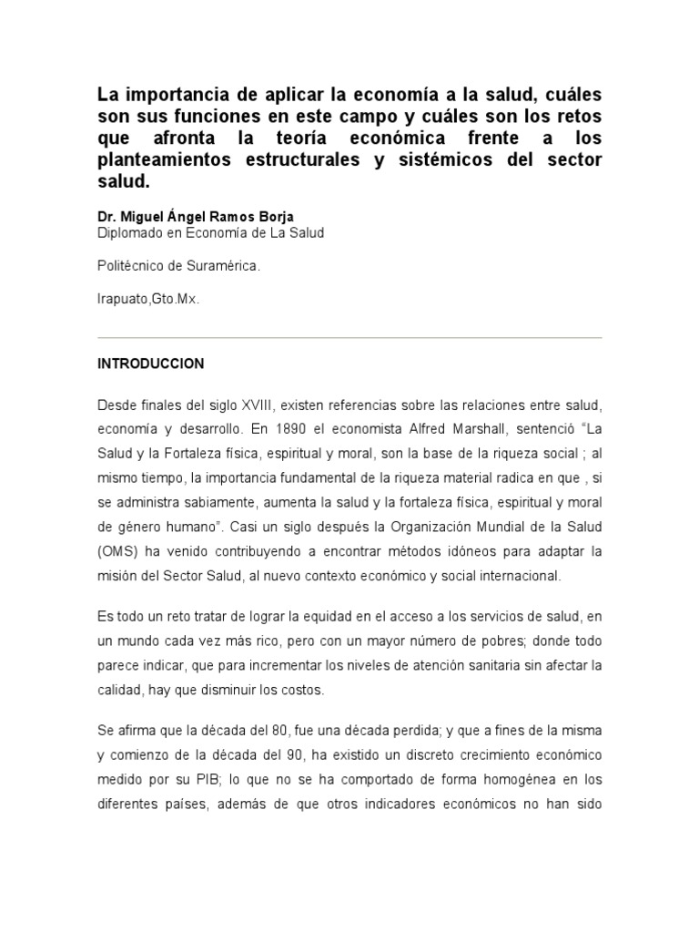 Economía y Salud: Retos y Estrategias | PDF | Economía de la Salud ...