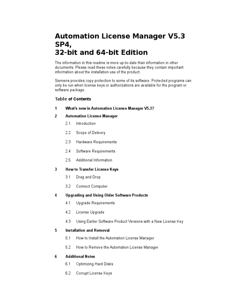 Installation Guide for Automation License Manager V5.3 SP4 Key Details on Setup, Licensing, and
