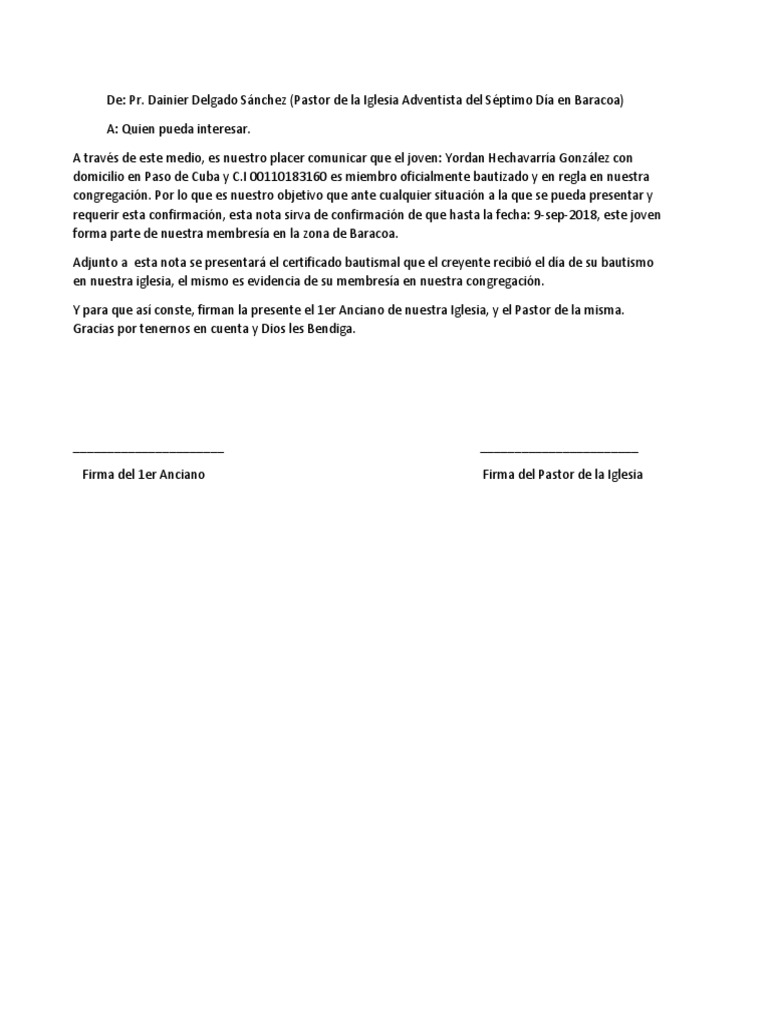 Modelo de Carta de Confirmación de Membresía  PDF