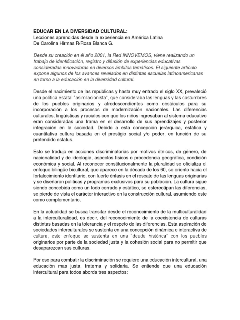 Educar en La Diversidad Cultural | PDF | Multilingüismo | Plan de estudios