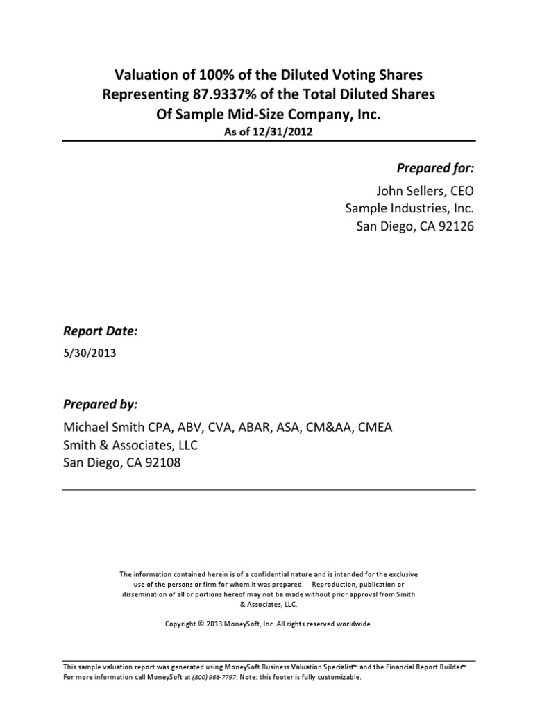 BVS Sample Valuation Report 01 1 PDF | PDF | Business Valuation ...