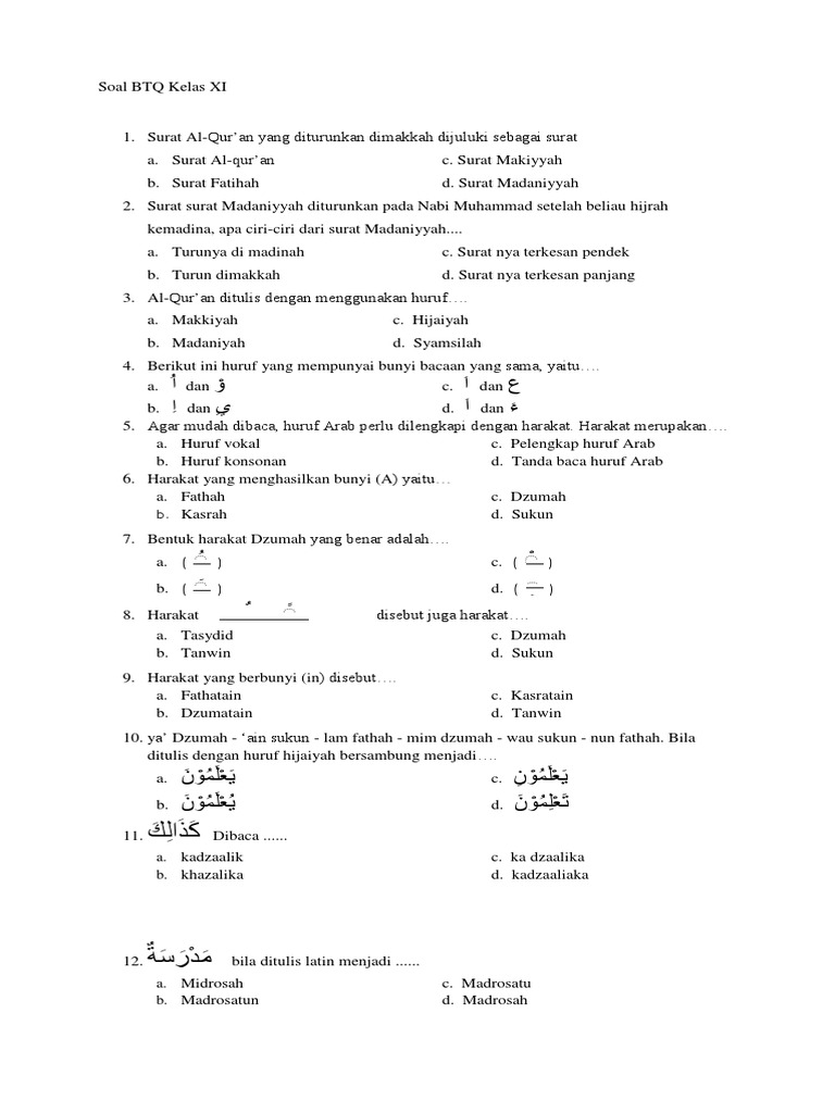 Soal Btq Kelas X Xii