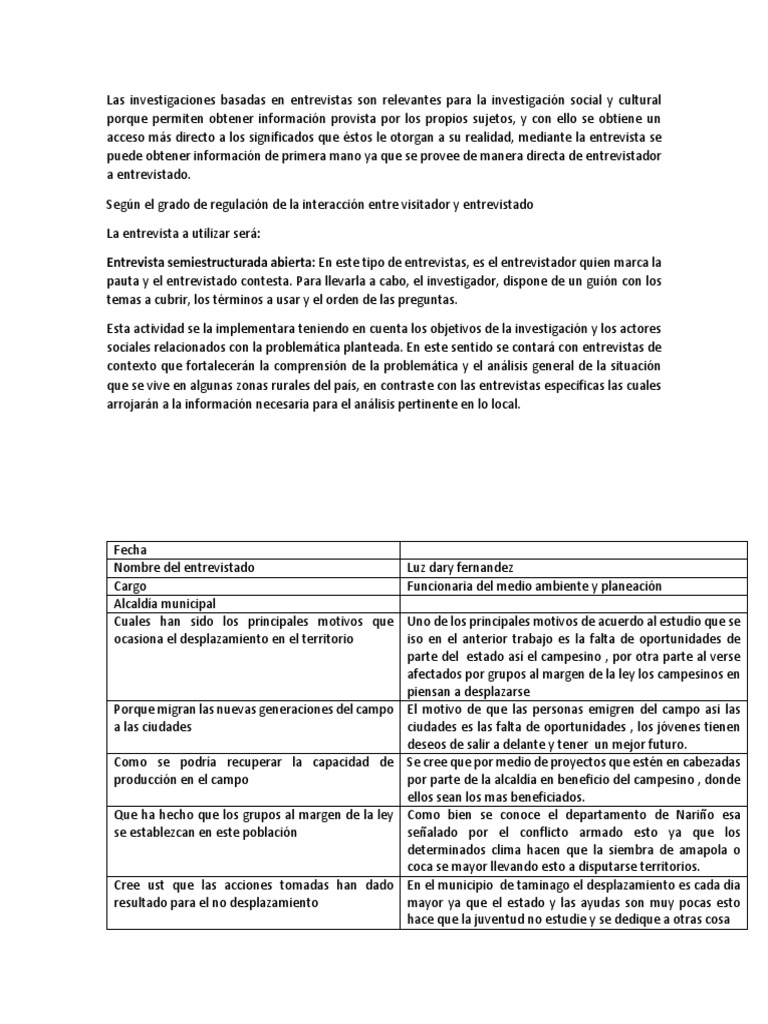 Entrevista semiestructurada abierta En este tipo de