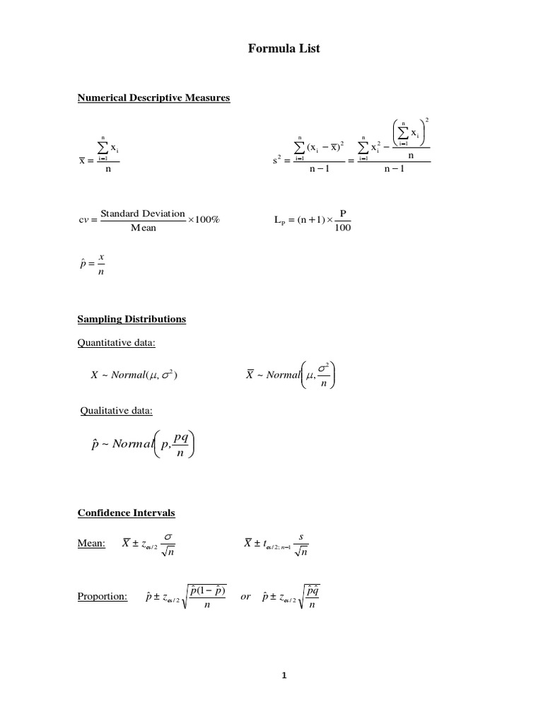 Statistical Formulas and Tables Guide | PDF | Errors And Residuals ...