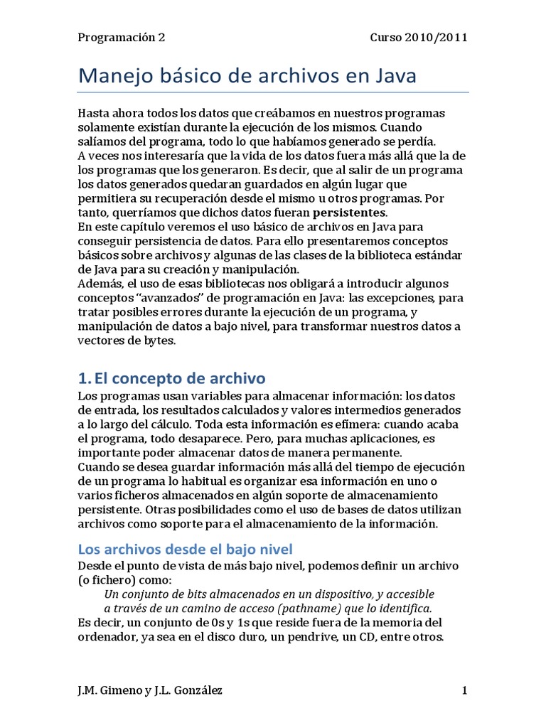 4 Manejo Bai81sico de Archivos en Java PDF | PDF | Archivo de ...