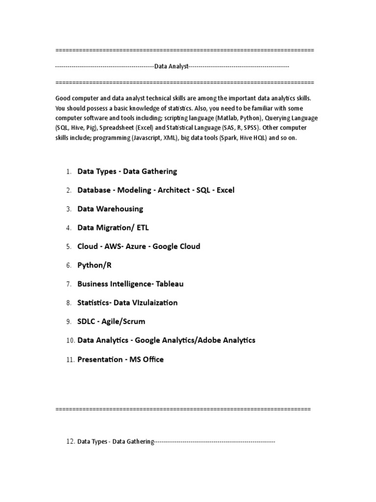 Data Analyst Skills Guide | PDF | Intelligence Analysis | Data Analysis