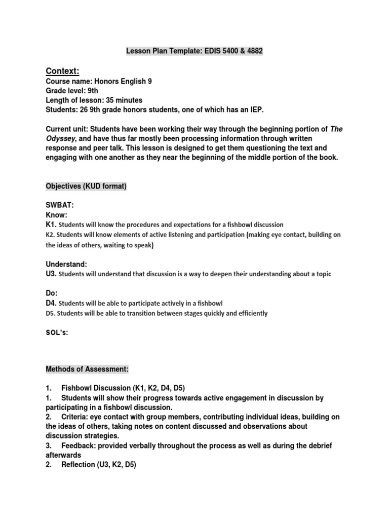 Discussion Artifact2 Fishbowl PDF Lesson Plan Behavior Modification