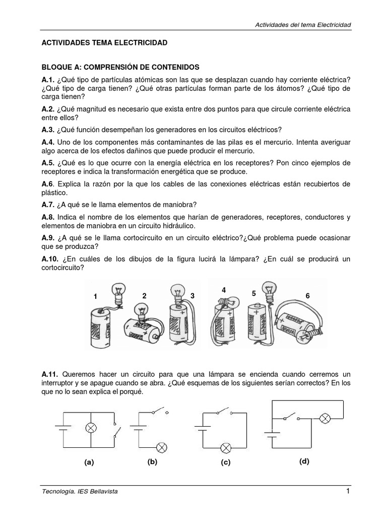 Actividades de Electricidad para Secundaria | PDF | Resistencia ...