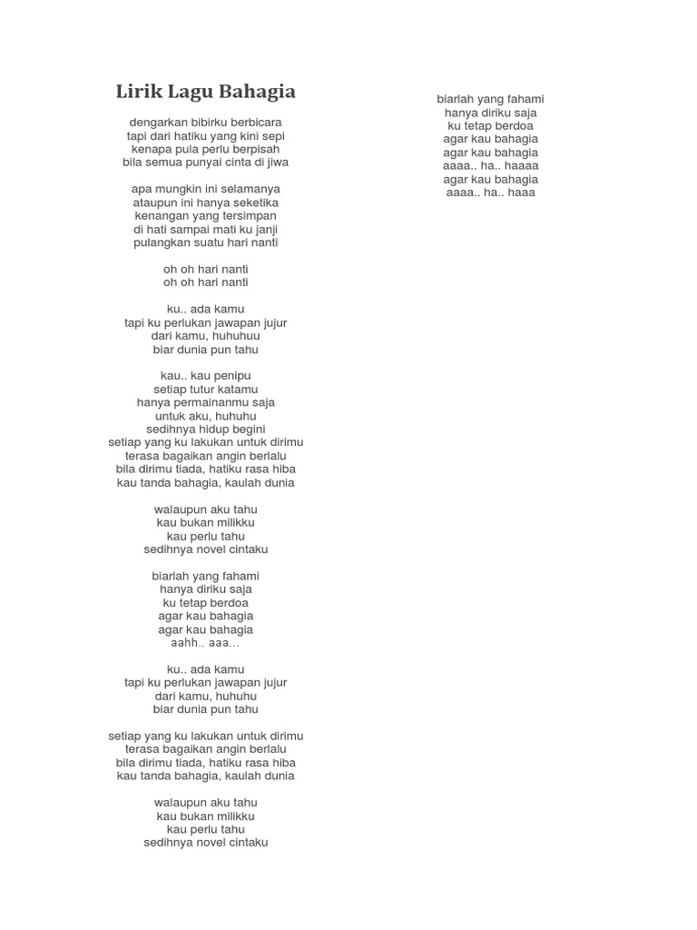 Lirik Lagu Bahagia Pdf