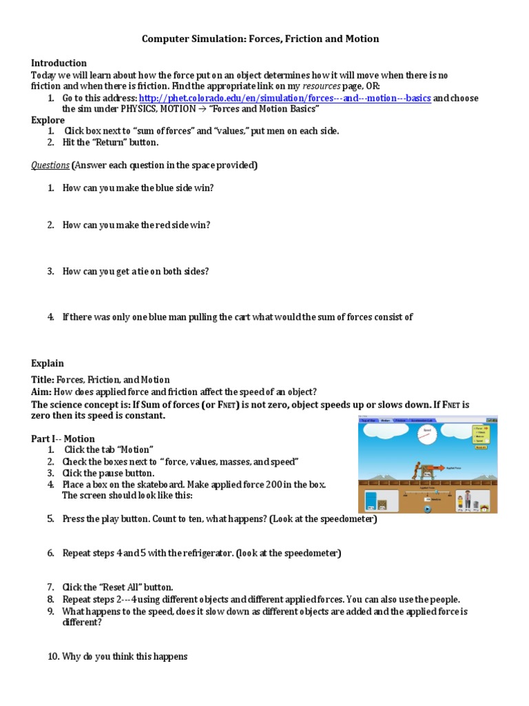 Phet Simulation Forces And Motion Basics Answer Key Pdf