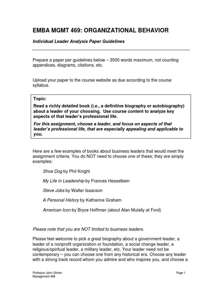 00 Individual Leader Analysis Paper Guidelines PDF | PDF | Leadership ...