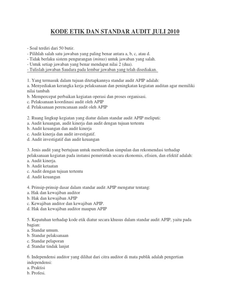 Contoh Soal Kode Etik Auditor