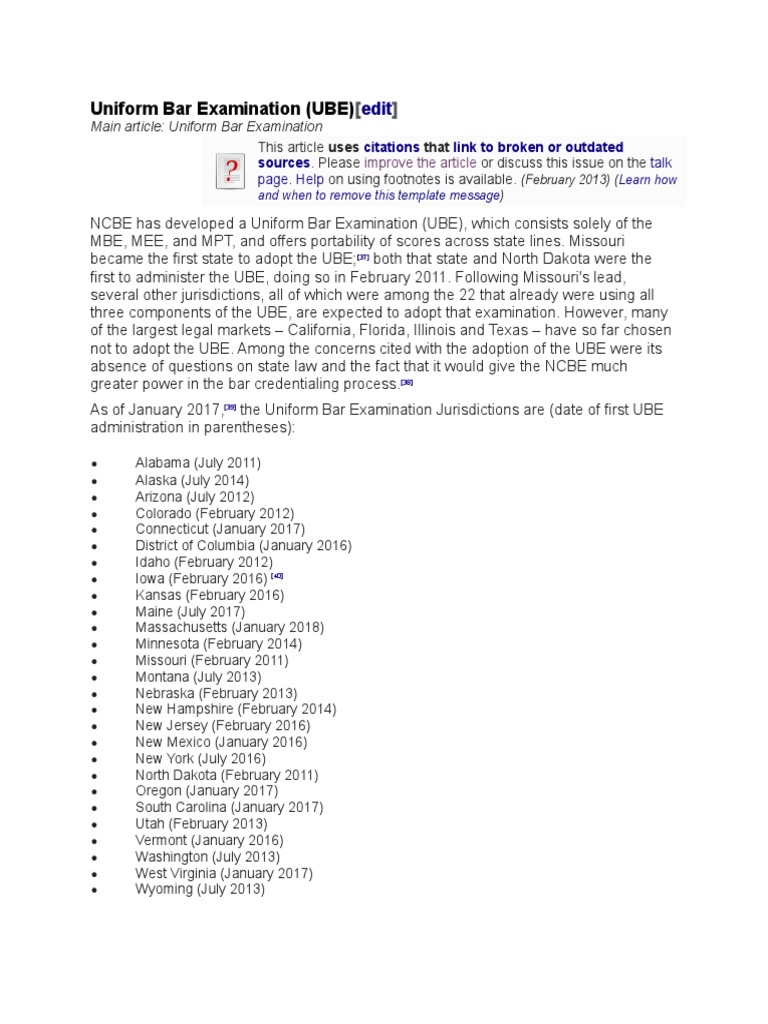 Overview of the Uniform Bar Examination | PDF | Legal Education ...
