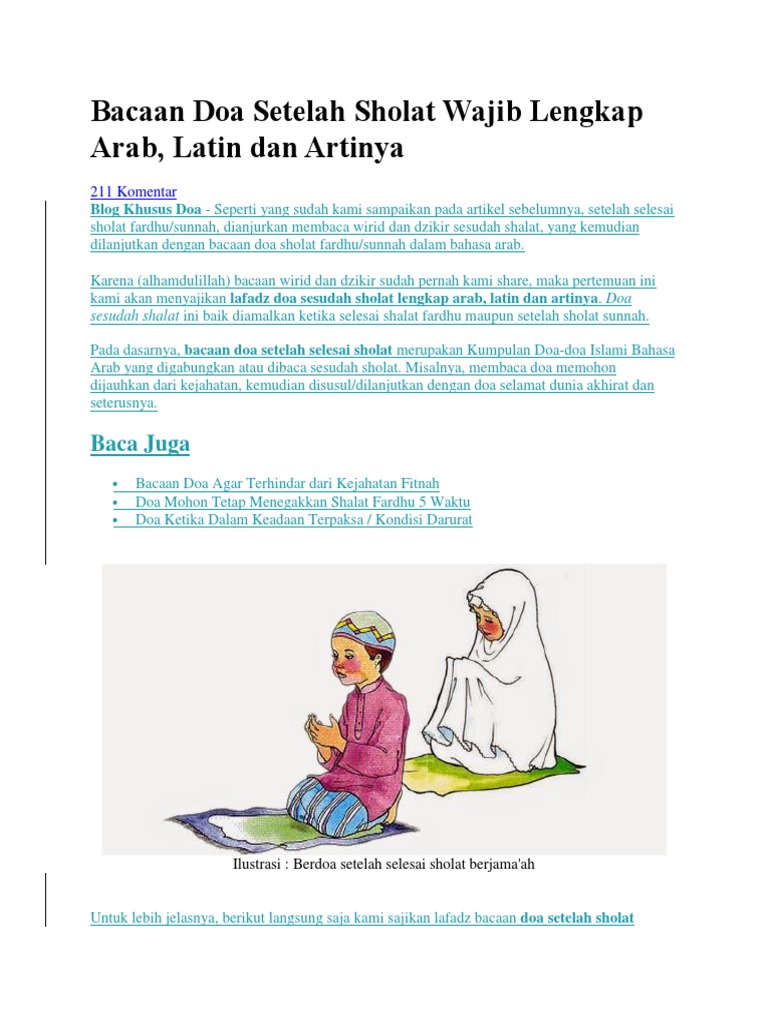 Bacaan Doa Setelah Sholat Wajib Lengkap Arab Latin Dan Artinya