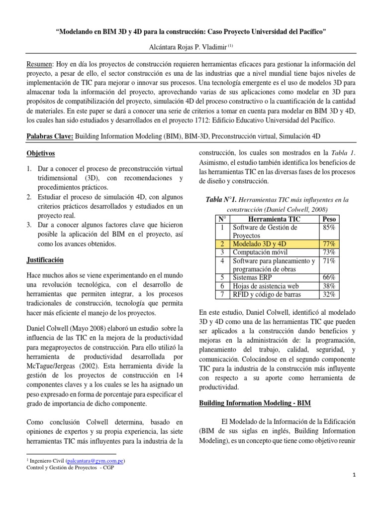 Modelado BIM 3D y 4D en Construcción | PDF | Tecnología de información ...