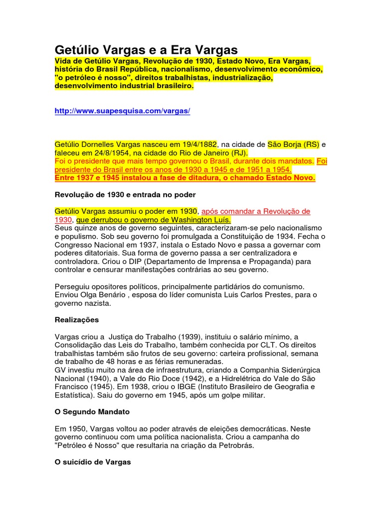Getúlio Vargas e A Era Vargas | PDF | Brasil | Governo