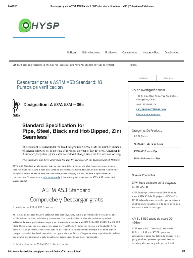 Astm A53 PDF | Descargar gratis PDF | Acero | Tubería (transporte de ...