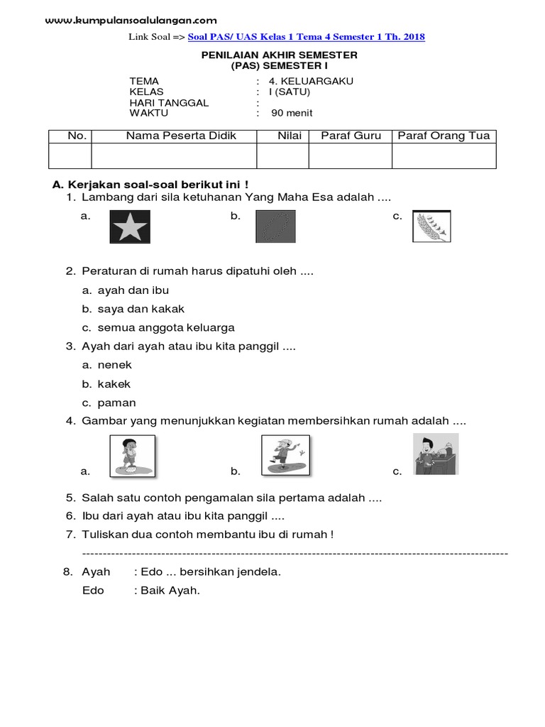 Contoh soal pas tema 4 kelas 1