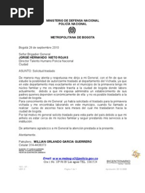 Ejemplo De Carta De Solicitud De Traslado Laboral 