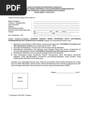 Pakta Integritas Pengurus Pdf