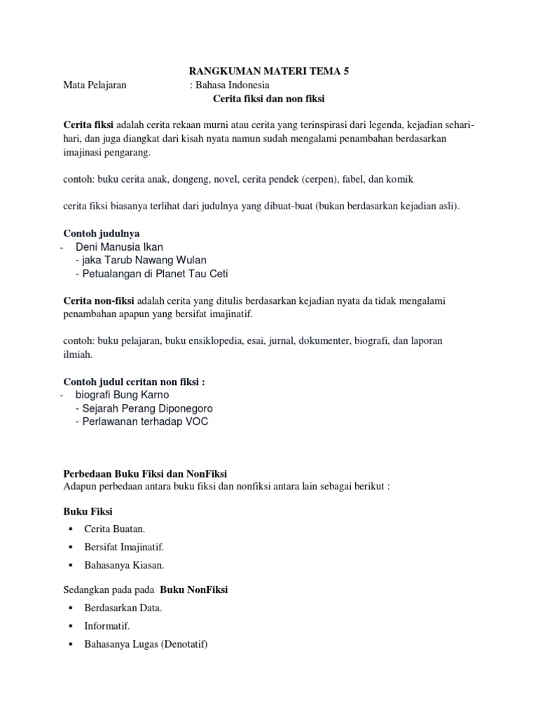 Rangkuman Materi Bahasa Indonesia Tema 5 Pdf