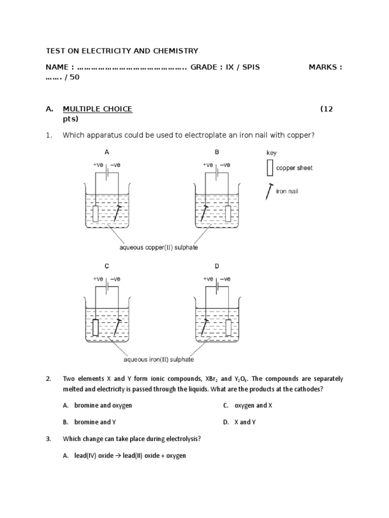 Test On Electrolysis Grade IX | PDF | Anode | Chemical Compounds