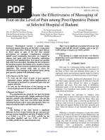 A Study To Evaluate The Effectiveness of Massaging of Foot On The Level of Pain Among Post-Operative Patient at Selected Hospital of Badami