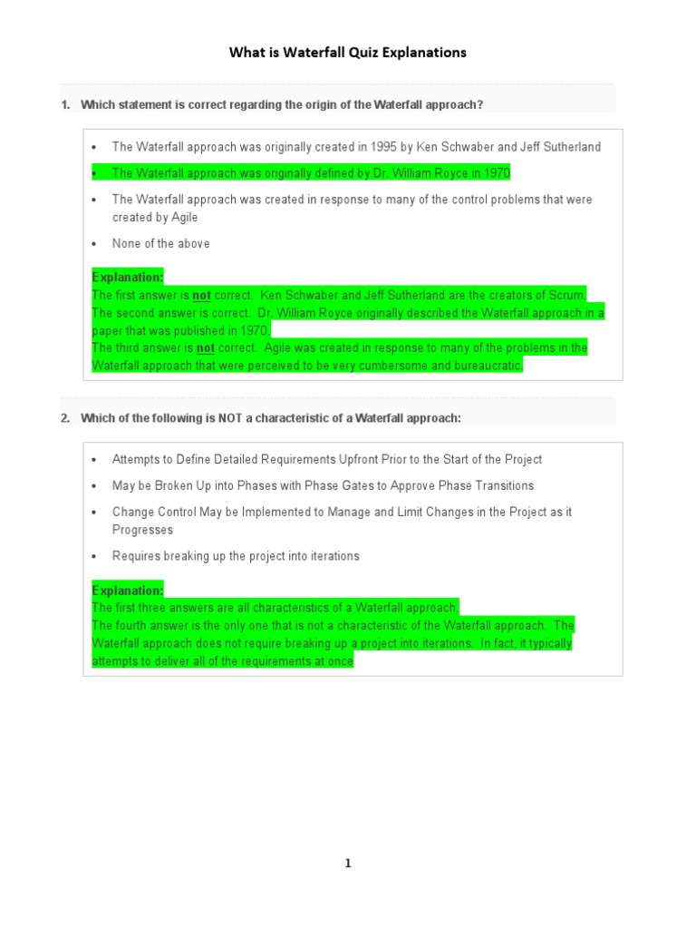 What Is Waterfall Quiz Explanations Pdf Agile Software Development