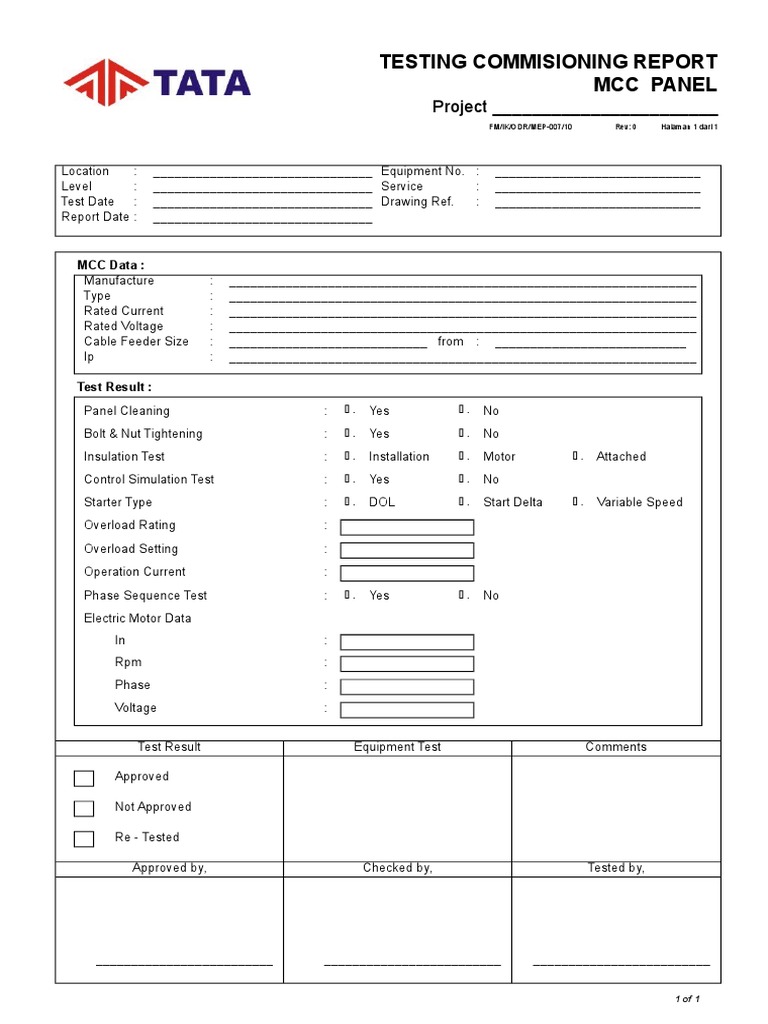 Testing Commisioning Report MCC Panel Project PDF Components