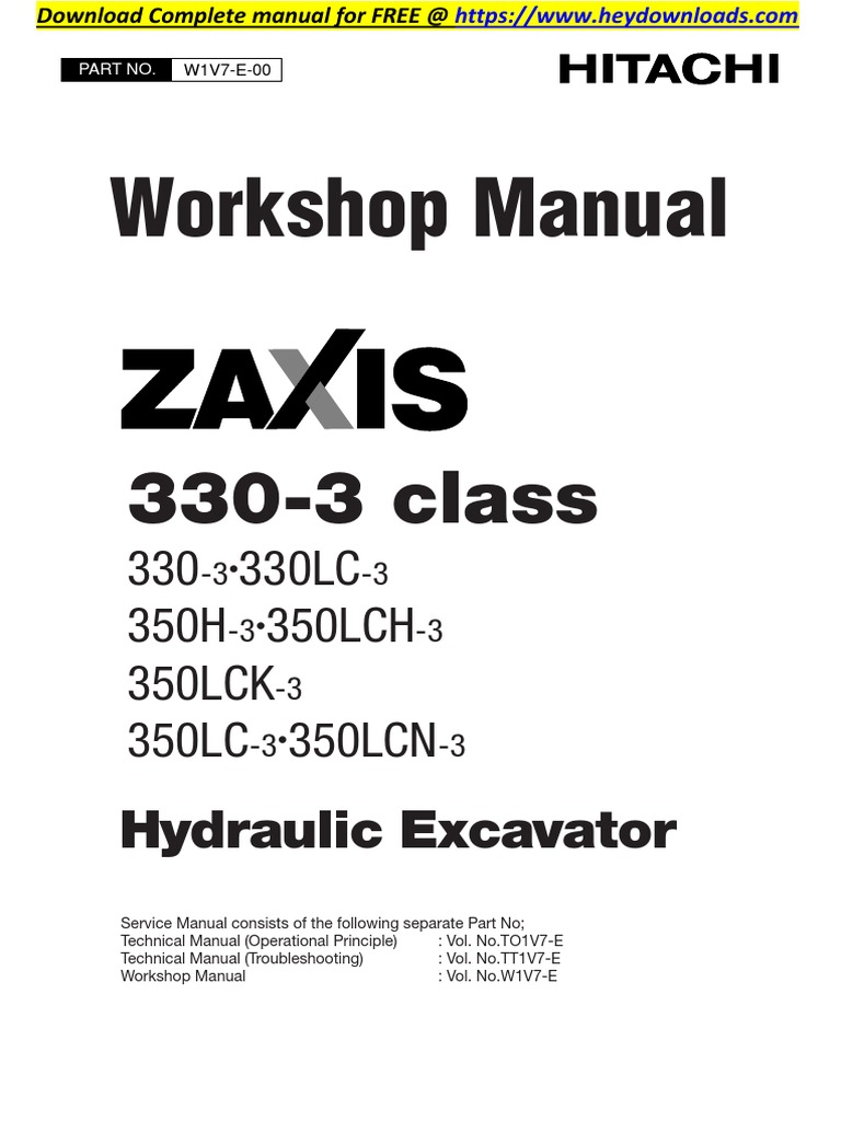 Hitachi Zaxis 330-3-350-3 Class Hydraulic Excavator Service Repair
