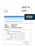 Draft 01 (20%) : LDB 1042/LDB 1042: Academic Writing September Semester 2018