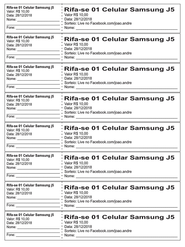 Rifa Celular Samsung | PDF | Jogos e Atividades