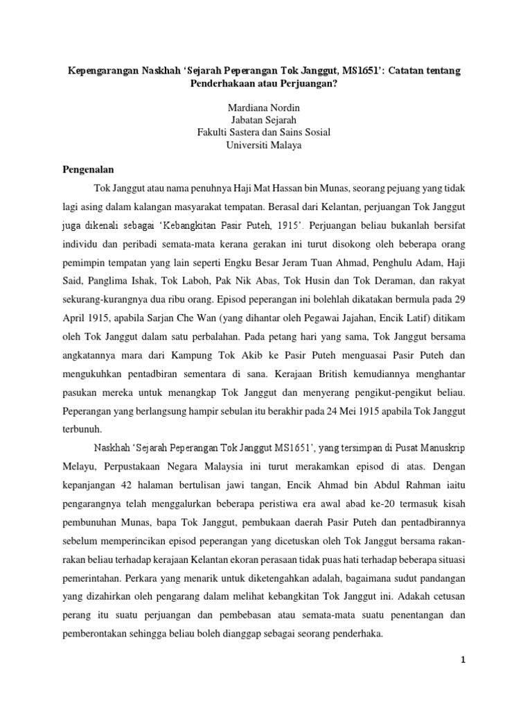 Mardiana Kepengarangan Naskhah Sej Peperangan Tok Janggut Pdf